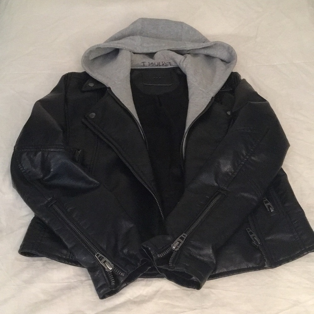 Faux leather jacket with a hood